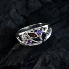 Meera sterling silver ring with garnet amethyst and white stones multicolor gemstone ring for women elegant