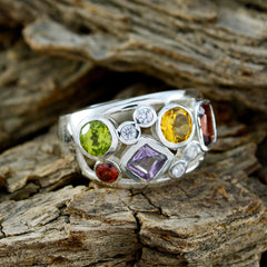 Putri multicolor gemstone ring with various colorful stones set on a silver band