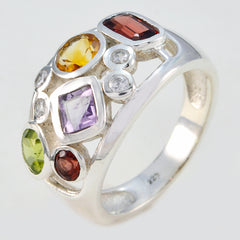 Putri multicolor gemstone ring with various colored stones set in silver band