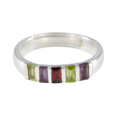 Jia sterling silver band with multicolor gemstone ring featuring five rectangular baguette stones