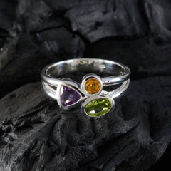 Julieta multicolor gemstone trilogy ring with amethyst, citrine, and peridot set in silver band