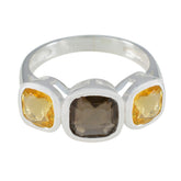 Saanvi multicolor gemstone trilogy ring with yellow and brown square gemstones in silver setting