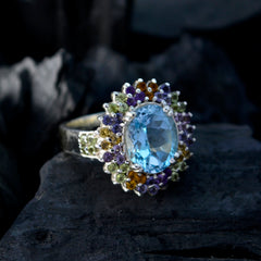 Eva Multicolor Halo Cocktail Ring with Blue Gemstone