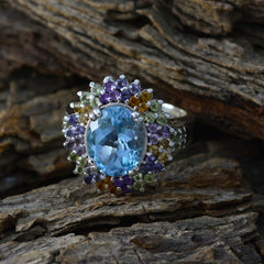 Eva Multicolor Halo Cocktail Ring with Blue Gemstone