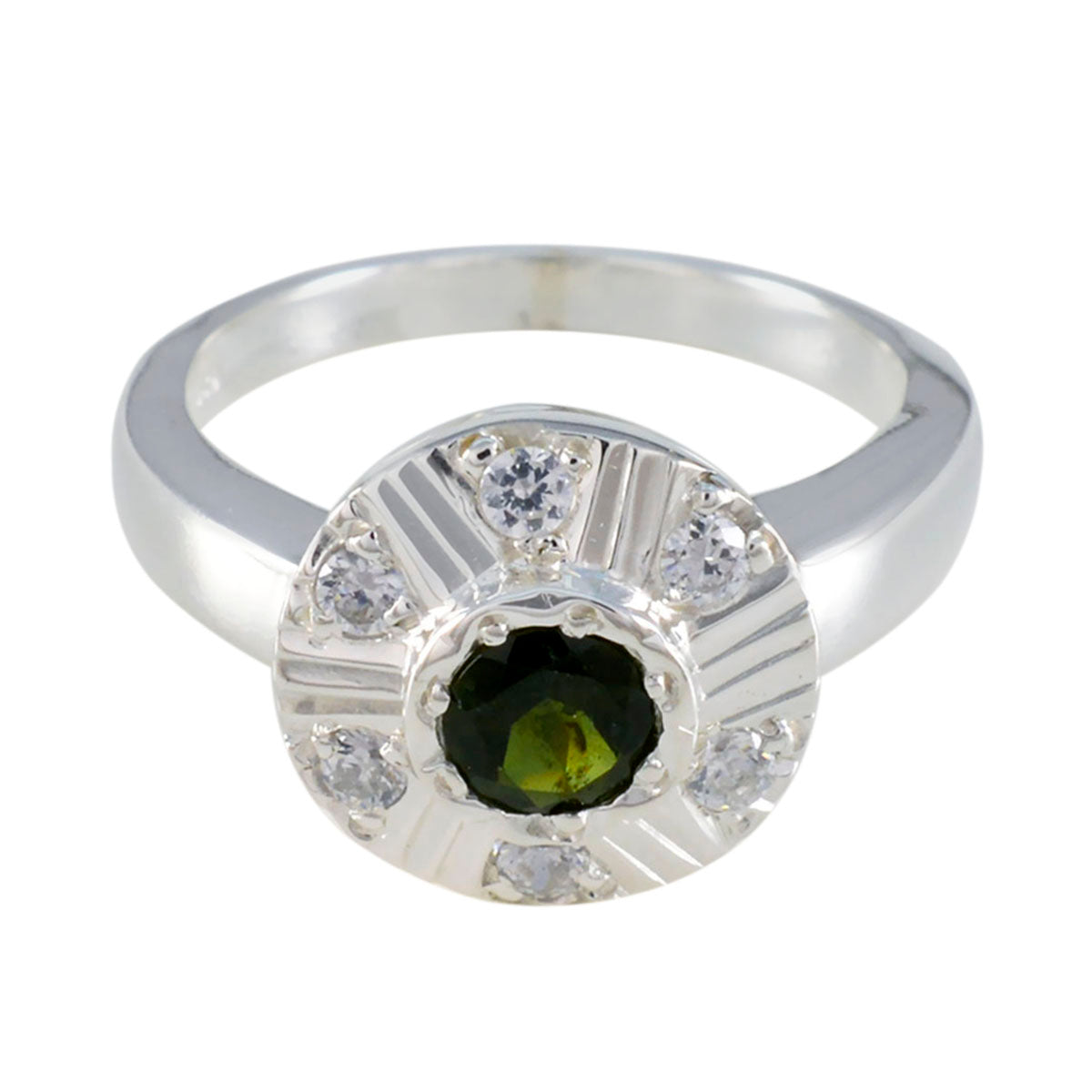 Meera Multicolor Halo Ring with Green Gemstone Accent Tourmaline Multicolor