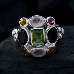 Laura multicolor navratna cocktail ring with assorted colorful gemstones set in silver band