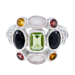 Laura multicolor navratna cocktail ring with vibrant assorted gemstones set in silver band