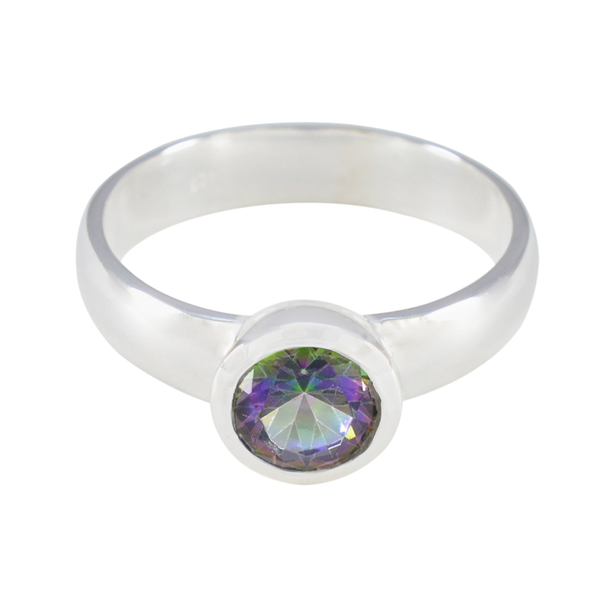 Greta Multicolor Solitaire Ring with Gemstone Accent Mystic Quartz Multicolor