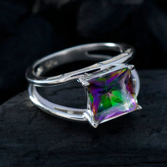 Amelia Multicolor Solitaire Ring Silver Square Gemstone