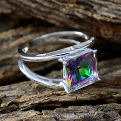 Amelia Multicolor Solitaire Ring Silver Square Gemstone