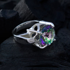 Ava Multicolor Solitaire Ring with Silver Band