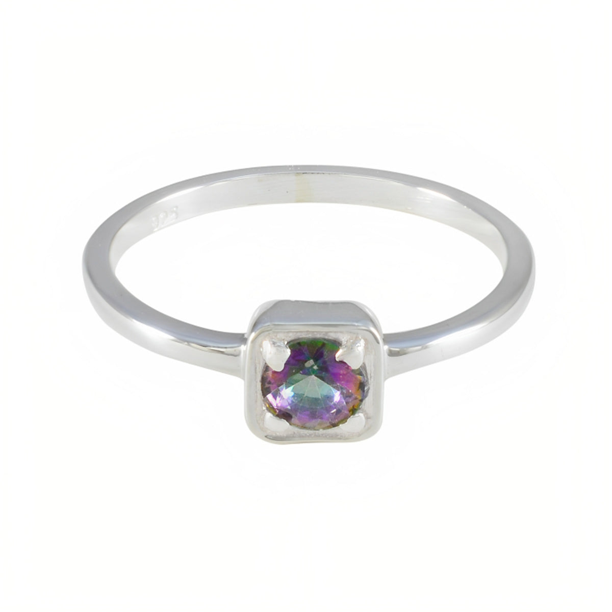 Hana Multicolor Solitaire Ring with Silver Band Mystic Quartz Multicolor