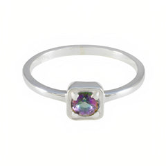 Hana Multicolor Solitaire Ring with Silver Band Mystic Quartz Multicolor