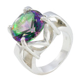 Ava Multicolor Solitaire Ring with Silver Band Mystic Quartz Multicolor
