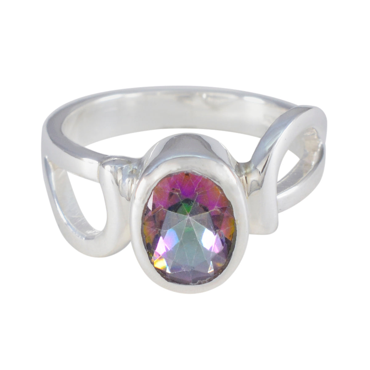 Riley Multicolor Solitaire Ring with Unique Silver Design Mystic Quartz Multicolor