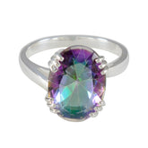 Maria Multicolor Solitaire Ring with Oval Gemstone Mystic Quartz Multicolor