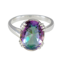 Maria Multicolor Solitaire Ring with Oval Gemstone Mystic Quartz Multicolor