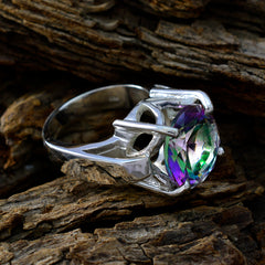 Ava Multicolor Solitaire Ring with Silver Band