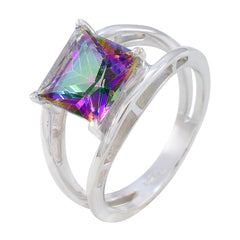 Amelia Multicolor Solitaire Ring Silver Square Gemstone