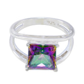 Amelia Multicolor Solitaire Ring Silver Square Gemstone Mystic Quartz Multicolor