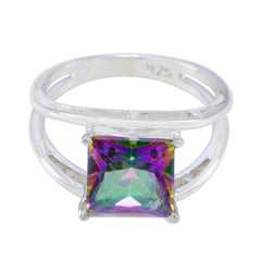 Amelia Multicolor Solitaire Ring Silver Square Gemstone Mystic Quartz Multicolor