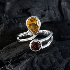 Fernanda multicolor toi et moi ring sterling silver open band with pear citrine and round garnet