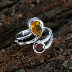 Fernanda multicolor toi et moi ring sterling silver with pear yellow citrine and round red garnet dual stone design