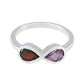 Hua sterling silver infinity band with pear red garnet and purple amethyst multicolor Toi et Moi ring