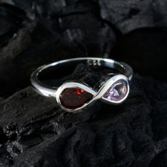 Hua multicolor Toi et Moi ring sterling silver infinity design with red and purple pear gemstones