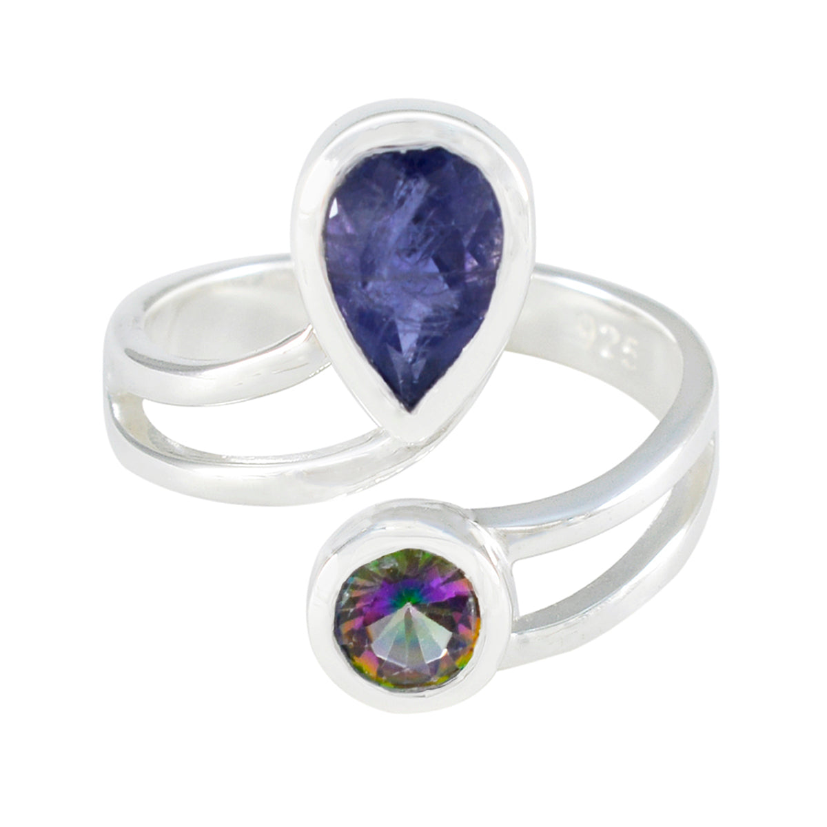 Hazel sterling silver multicolor toi et moi ring with pear shaped purple gemstone and round mystic topaz