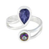 Hazel sterling silver multicolor toi et moi ring with pear shaped purple gemstone and round mystic topaz