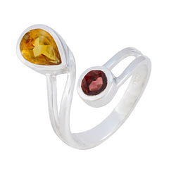 Fernanda sterling silver multicolor toi et moi ring with pear yellow and round red gemstones on open band