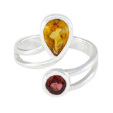 Fernanda multicolor toi et moi ring sterling silver open band with pear yellow and round red gemstones
