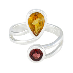 Fernanda multicolor toi et moi ring sterling silver open band with pear yellow and round red gemstones