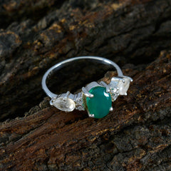 Laura multicolor trilogy ring for women with green and clear gemstones on silver band