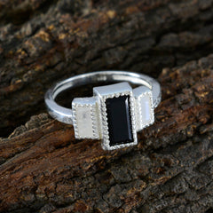 Claire multicolor trilogy ring for women with rectangular black center stone and two white side stones in sterling silver band