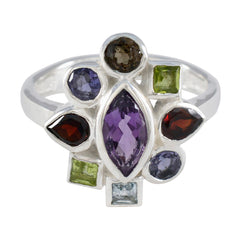 Pilar navratna cocktail ring with multicolored gemstones set in silver band