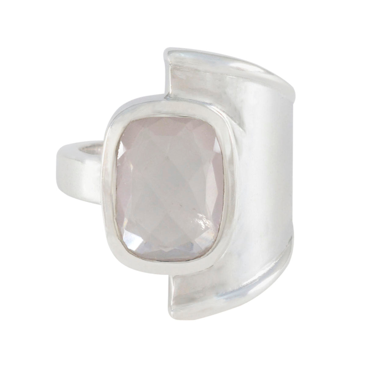 Hazel Pink Solitaire Ring with Unique Silver Design Rose Quartz Pink