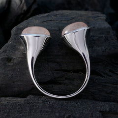 Araya pink toi et moi ring with two rose quartz cabochons set in polished sterling silver band