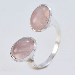 Araya pink toi et moi ring with two rose quartz cabochons set in polished silver open band