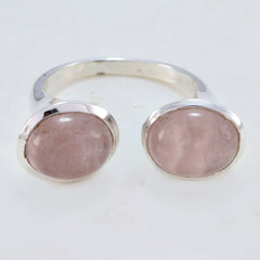 Araya pink toi et moi ring with two oval rose quartz stones set in sterling silver open band