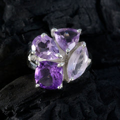 Saanvi purple cocktail ring for women featuring four clustered amethyst gemstones in silver setting