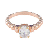 Min seo rose gold beaded band with clear oval center stone and small purple accents purple gemstone fashion ring for everyday wear