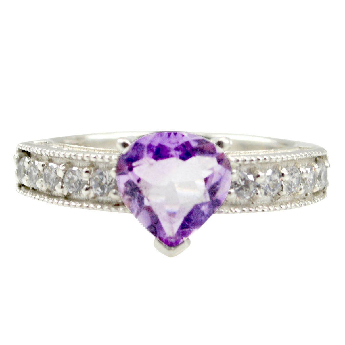 Ida Purple Gemstone Halo Ring with Diamond Accents Amethyst Purple