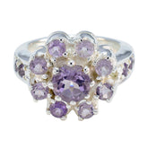 Bianca sterling silver purple gemstone ring with central round amethyst surrounded by smaller stones