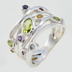Natcha sterling silver multi band ring with peridot and amethyst purple gemstone statement ring for everyday wear