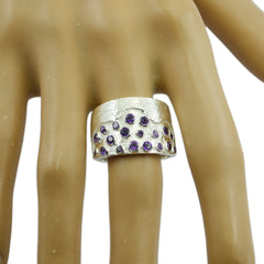 Milagros silver wide band purple gemstone statement ring with multiple small purple stones