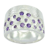 Milagros silver ring featuring multiple purple gemstones in a modern design purple gemstone statement ring