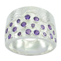 Milagros silver ring featuring multiple purple gemstones in a modern design purple gemstone statement ring