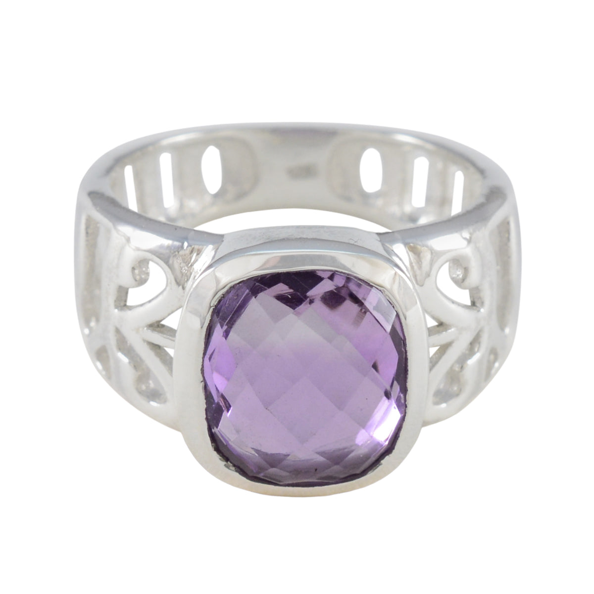 Tereza Purple Solitaire Gemstone Ring in Sterling Silver Amethyst Purple